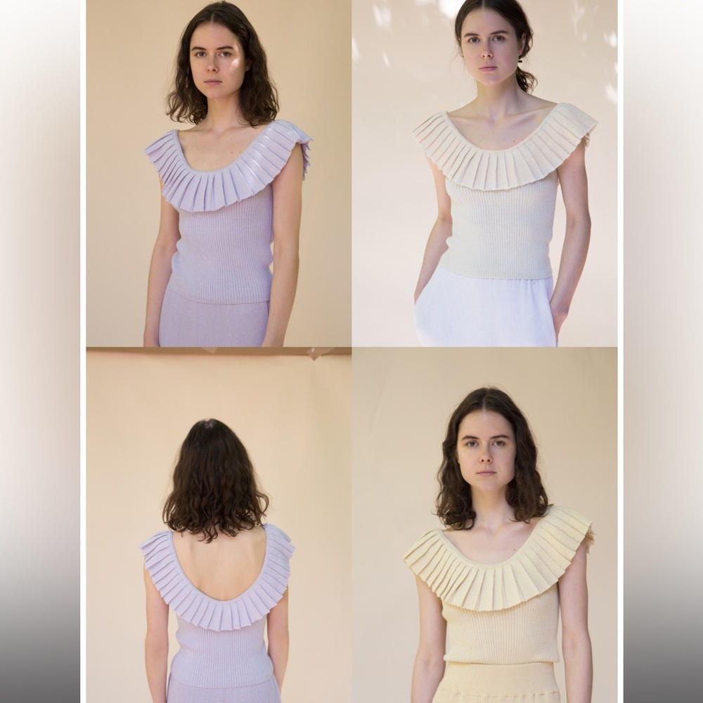 Elegant Pleated Ruffle Blouse - Cream and Lavender